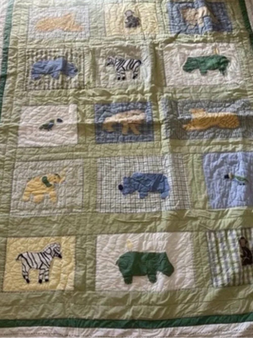 Pottery Barn Kids Twin Quilt Safari Jungle Animal Patchwork Green Cotton Bedding